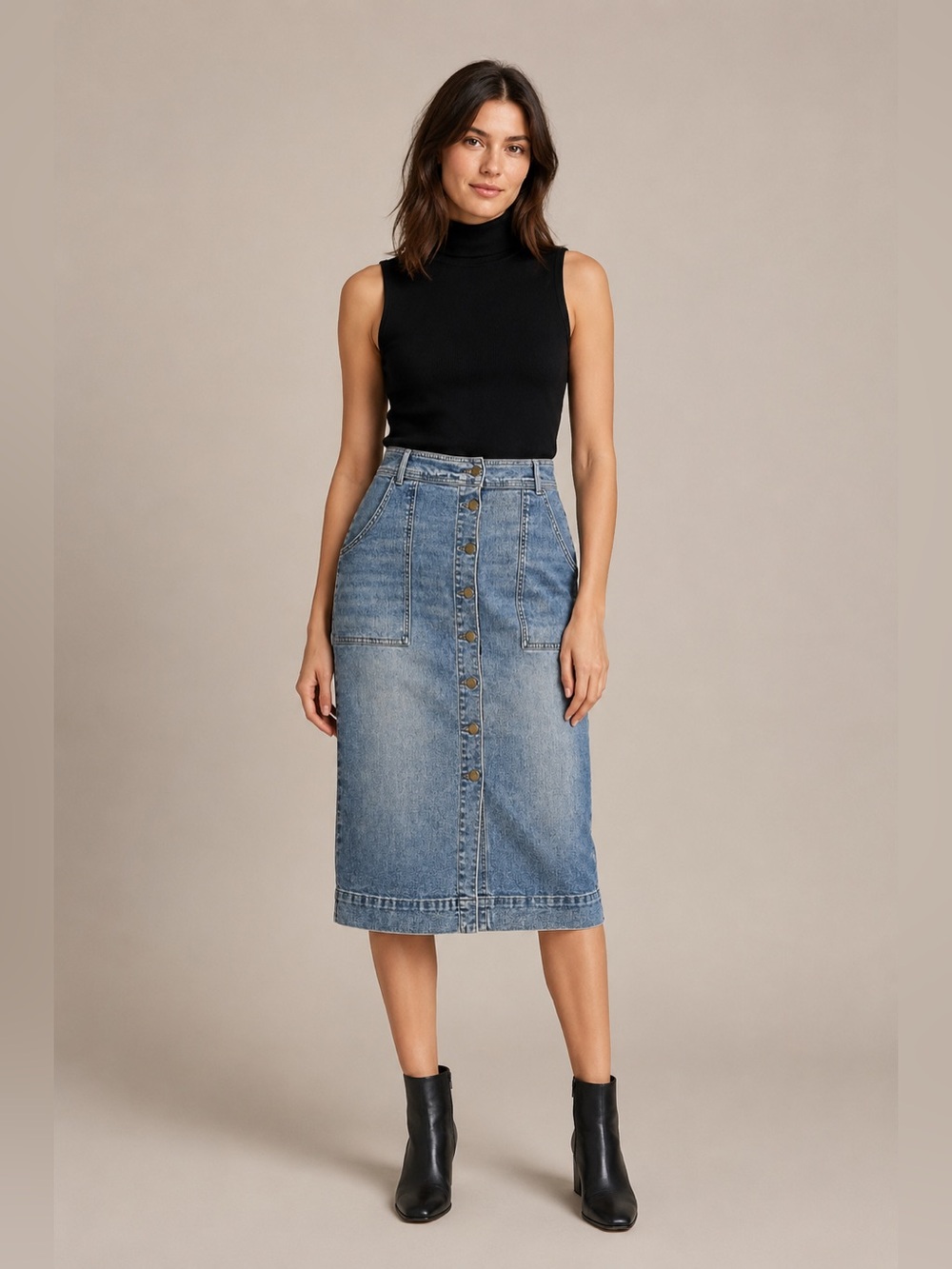EVEREVE Ever Denim Midi Skirt Button Front Light Wash Size 31